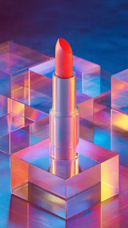 Lipstick on a cube background. 3d rendering toned imageの写真素材