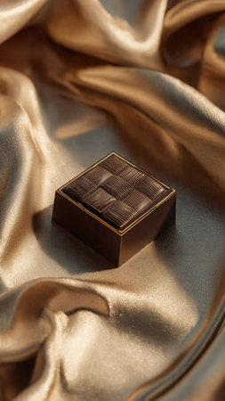 chocolate box on golden satin background, closeup of photoの写真素材