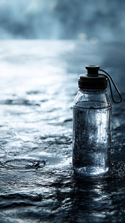 bottle of water on a dark background. selective focus. nature.の写真素材