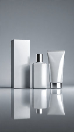 Mockup of cosmetic bottle on grey background, 3d renderの写真素材