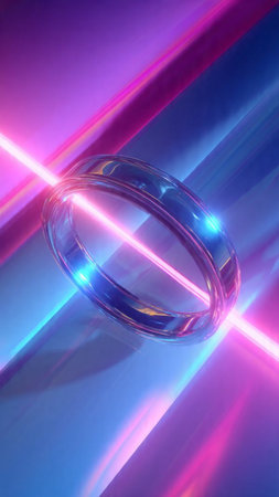 Neon ring in the dark, 3d render, digital illustrationの写真素材