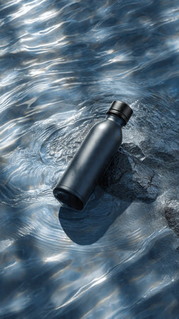 Black plastic bottle on the surface of the water. 3d renderingの写真素材