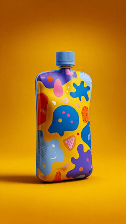 colorful plastic bottle on a yellow background close-up