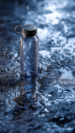 Water droplets in a bottle on a dark background.の写真素材