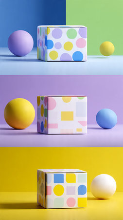 Set of decorative objects on colorful background. Minimal style.