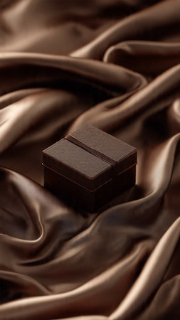 Chocolate box on brown satin background, close-up.の写真素材