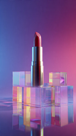 Lipstick on colorful background. Beauty and fashion concept. 3d renderingの写真素材