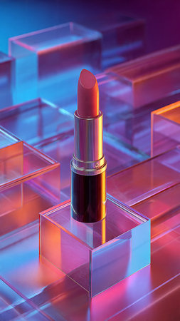 Lipstick on a cube background. 3d render illustration.の写真素材
