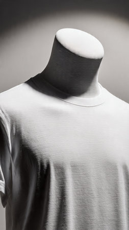 Mannequin dressed in white t-shirt on grey background.の写真素材
