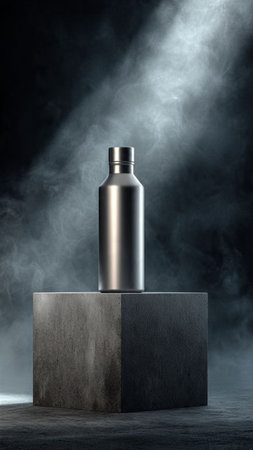 Cosmetic bottle on concrete pedestal with smoke. Mock up, 3D Renderingの写真素材
