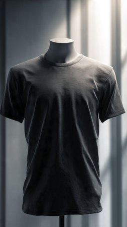 Men's black t-shirt on a mannequin in the studioの写真素材
