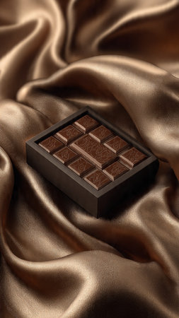 Chocolate bar on golden satin background, closeup. Luxury dessertの写真素材
