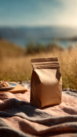 Coffee in a paper bag on the background of nature.