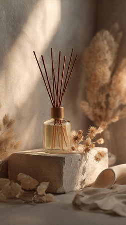 Aromatic reed air freshener on stone pedestal