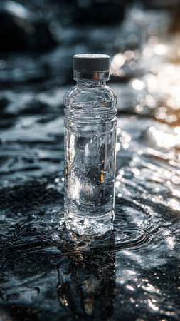 bottle of water with splashes of waterの写真素材