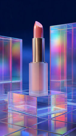 Lipstick on a colorful background. 3D illustration. 3D rendering.の写真素材