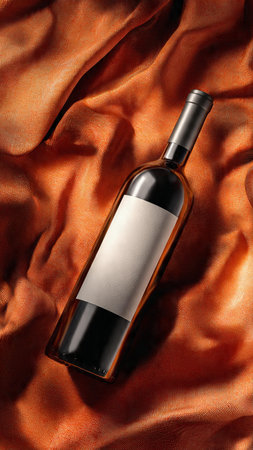 Bottle of red wine on satin background, close-upの写真素材