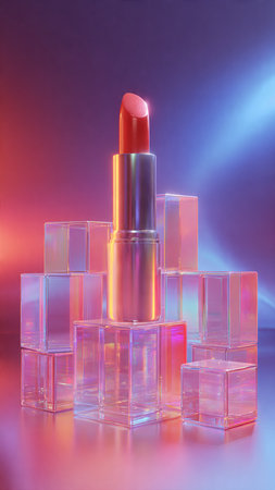 Lipstick on the background of glass cubes. 3d renderingの写真素材