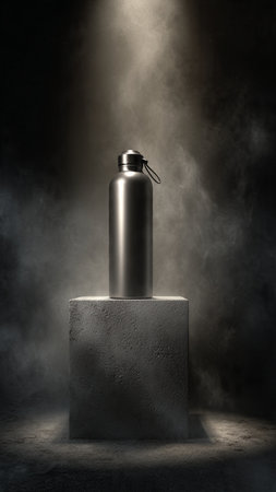 Spray bottle on a dark background with smoke.の写真素材