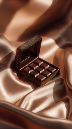 Chocolate in box on satin background. Shallow depth of fieldの写真素材
