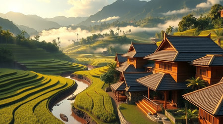 Rice terraces in Vietnam, Asia. 3D renderingの写真素材