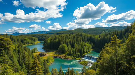 Beautiful panoramic view of the turquoise emerald water of the Katun river in the Altai Republic.の写真素材