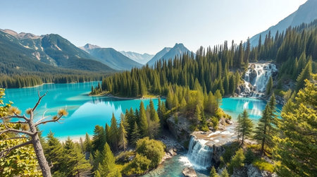 Panoramic view of turquoise Emerald Lake, Jasper National Park, Alberta, Canada