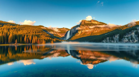 Mountain lake with reflection in Banff National Park, Alberta, Canadaの写真素材