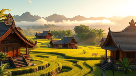 Rice terraces in the morning.の写真素材