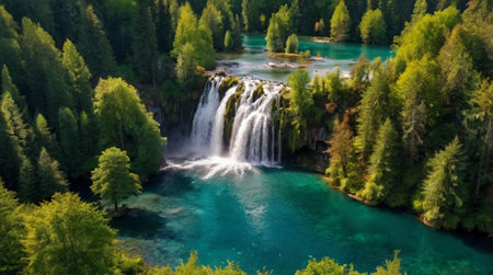 Aerial view of the famous Plitvice Lakes National Park in Croatia