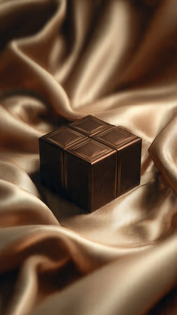 Chocolate on golden satin background, close-up, soft focusの写真素材