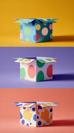 Colorful gift boxes on a colorful background. Minimal concept.