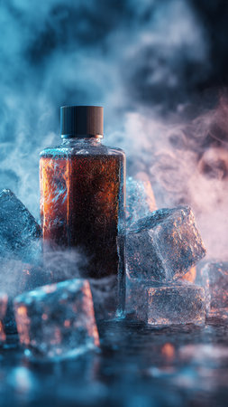 Bottle on dark background with ice cubes.の写真素材