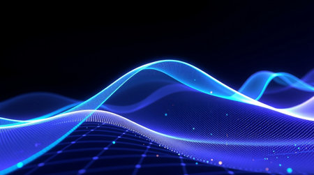 abstract blue wave background with glowing particles. 3d rendering.
