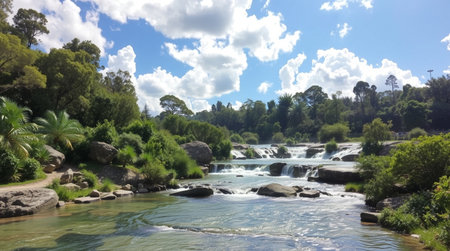 Waterfall in the park of the city of Zamora, Spainの写真素材
