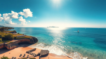 Aerial view of beautiful beach and sea with blue sky background. Panoramaの写真素材