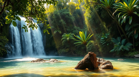 Beautiful waterfall in tropical forest. Waterfall in the jungle.