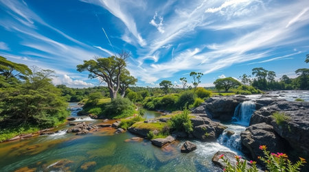 Panoramic view of the Baobab Falls in Botswana