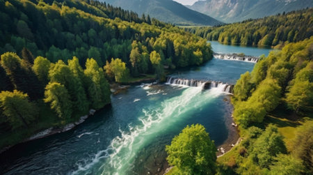 Aerial view of the waterfall on the river Katun in the Altai Republic.の写真素材