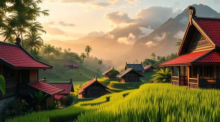 Rice terraces in Bali, Indonesia. 3D renderingの写真素材