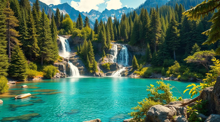 Beautiful turquoise lake in the mountains. Nature composition.の写真素材