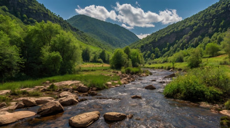 Panoramic view of the mountain river in the summer, Russiaの写真素材