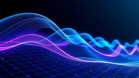 abstract wave background with glowing particles. 3d rendering - illustrationの写真素材