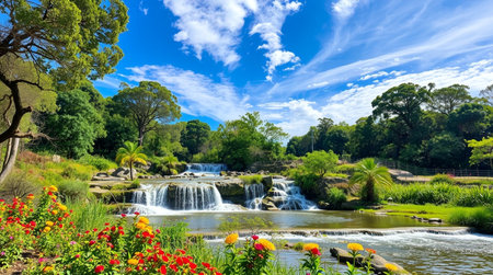 Beautiful view of the waterfall in the botanical garden in Melbourne, Australia