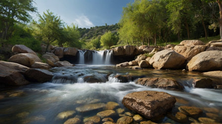 Waterfall in the forest. The concept of active and ecological tourism