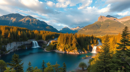 Beautiful view of the beautiful lake and mountains at sunset, Canadian Rockiesの写真素材