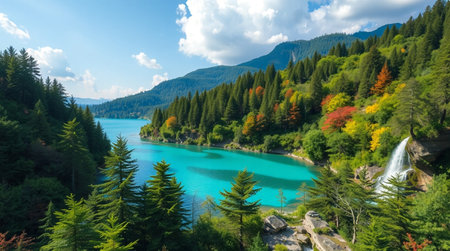 Beautiful view of the turquoise water of Jiuzhaigou, Chinaの写真素材