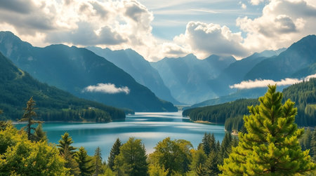 Beautiful view of alpine lake in the Alps, Austria.