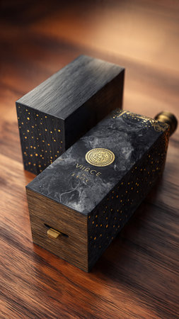 Wooden box for jewelry on a wooden background, close-upの写真素材