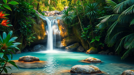 Beautiful waterfall in the tropical forest. Waterfall in the jungle.の写真素材